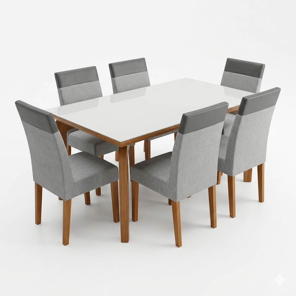 Mesa Com Vidro 1,54 e 6 Cadeiras Salvados