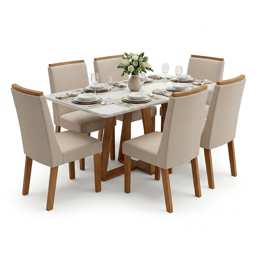 Conjunto Mesa com 6 Cadeiras com Vidro Salvados