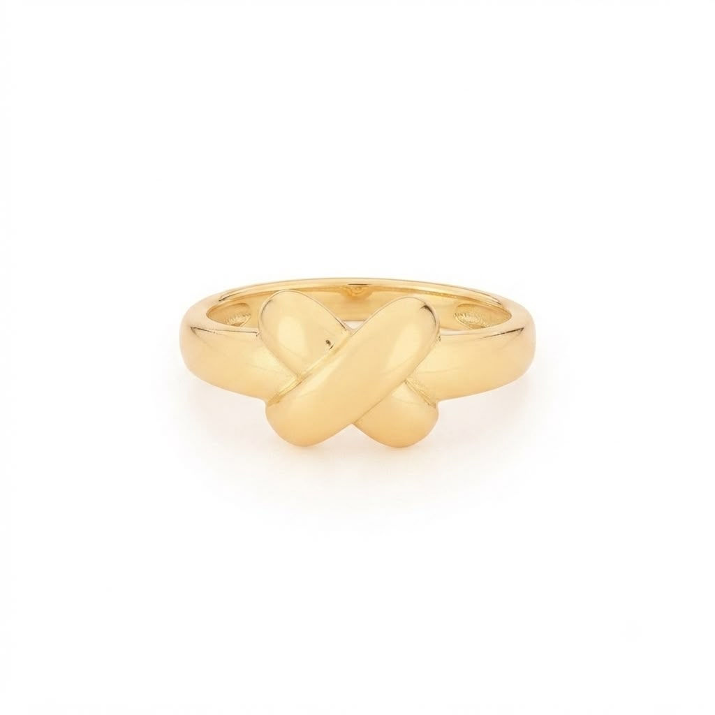 ANEL DOURADO TRANÇADO EM ''X'' LISO