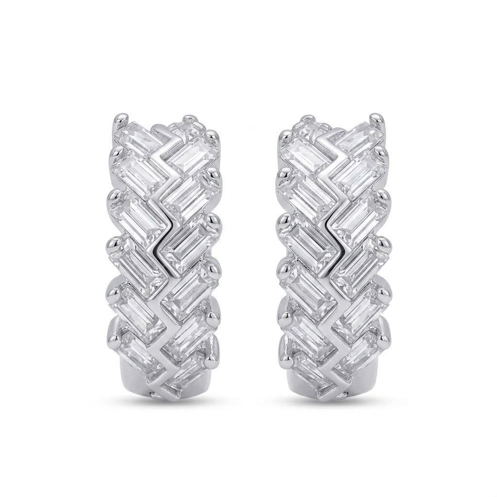 BRINCO DE ARGOLA COM ZIRCONIAS RETANGULARES