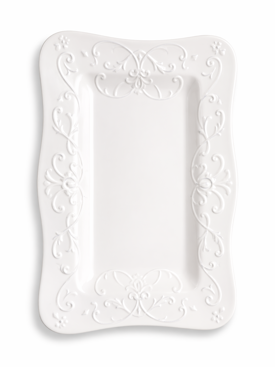 White Embossed Rectangular Serving Platter Rental