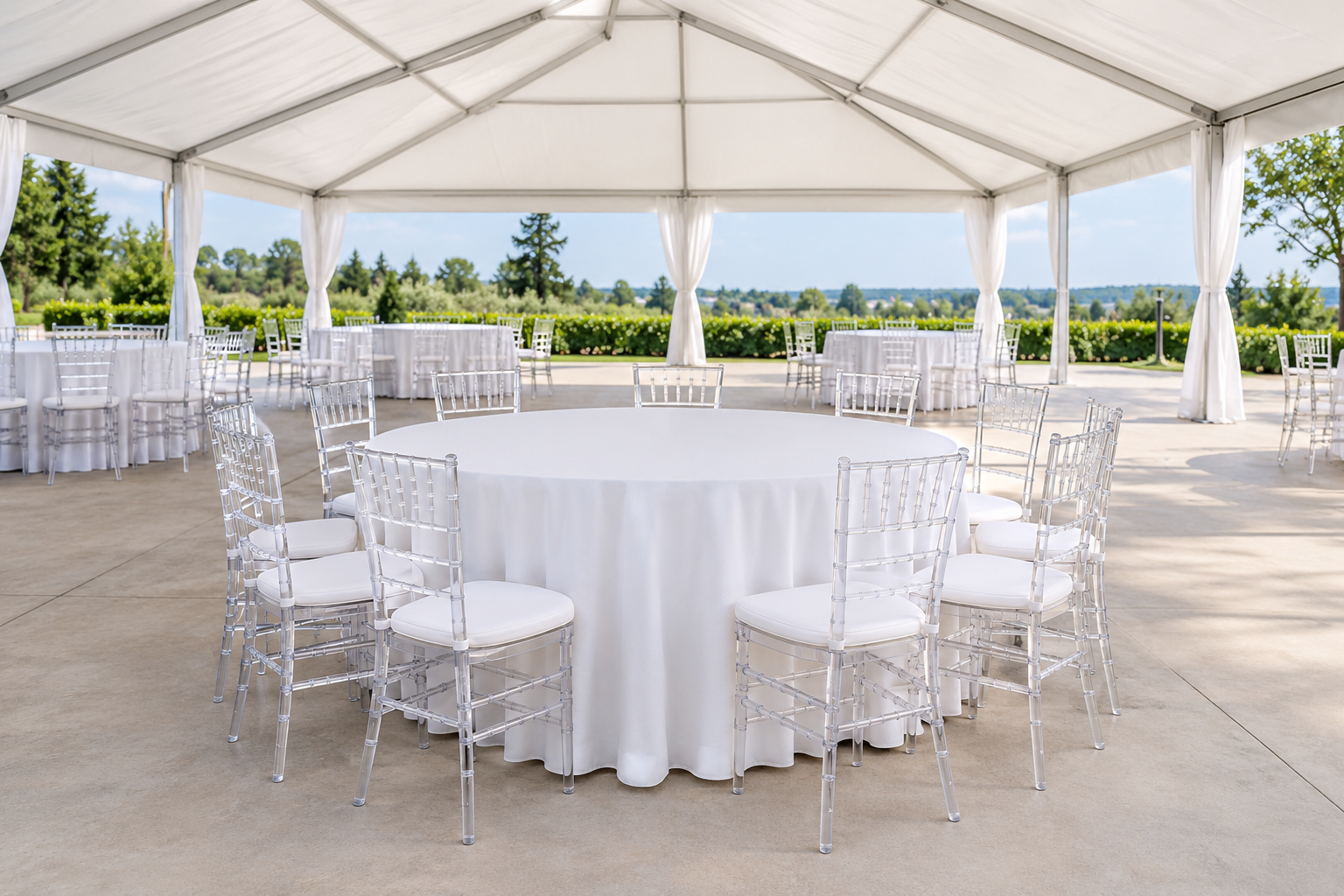 40 Guest Frame Tent, Tables & Chairs Package | Event Rentals