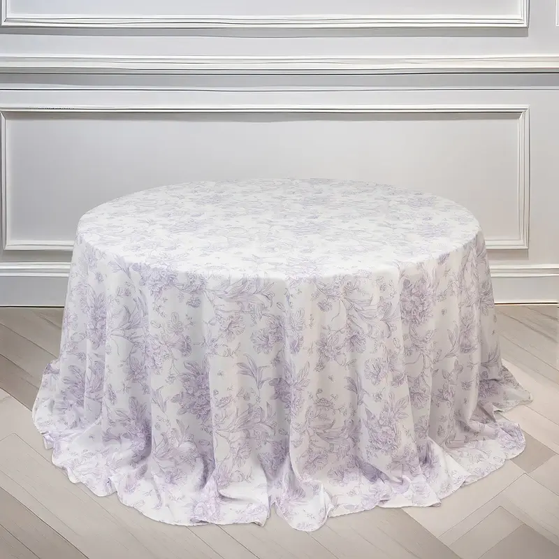 Thumbnail: 132″ French Toile Polyester Round Tablecloth – Rental