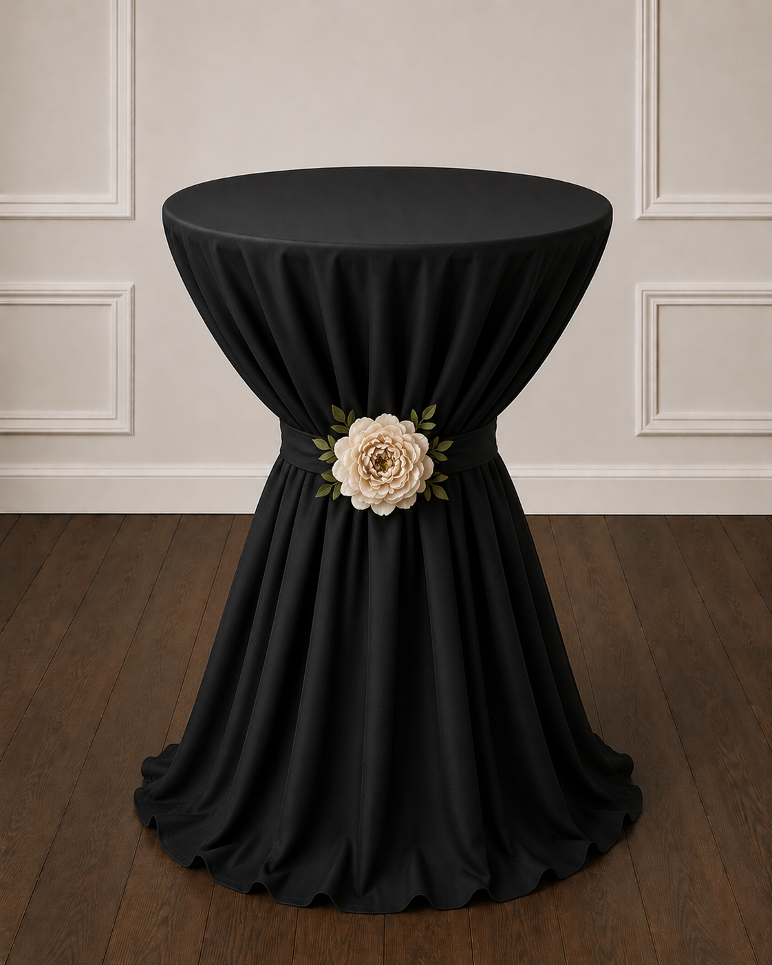132" Round Scuba Cocktail Tablecloth with Flower Tie