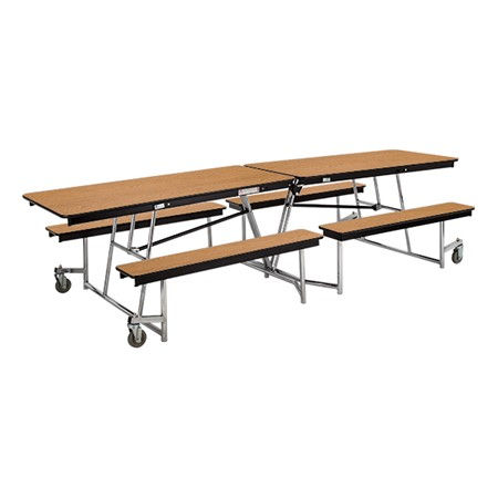 BERPYL Mobile Bench Cafeteria Table w/ MDF Core & Chrome Frame