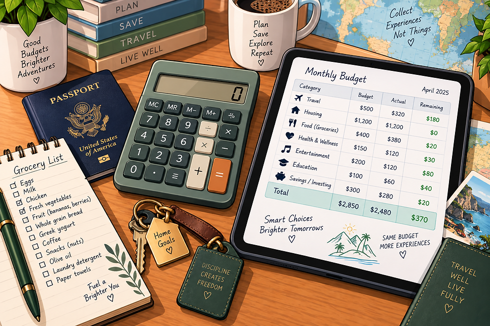 desk with calendar and travel materials