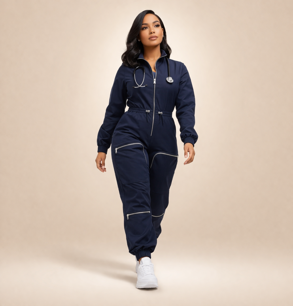 Heart Align Premium Cargo Scrub Jumpsuit – Navy