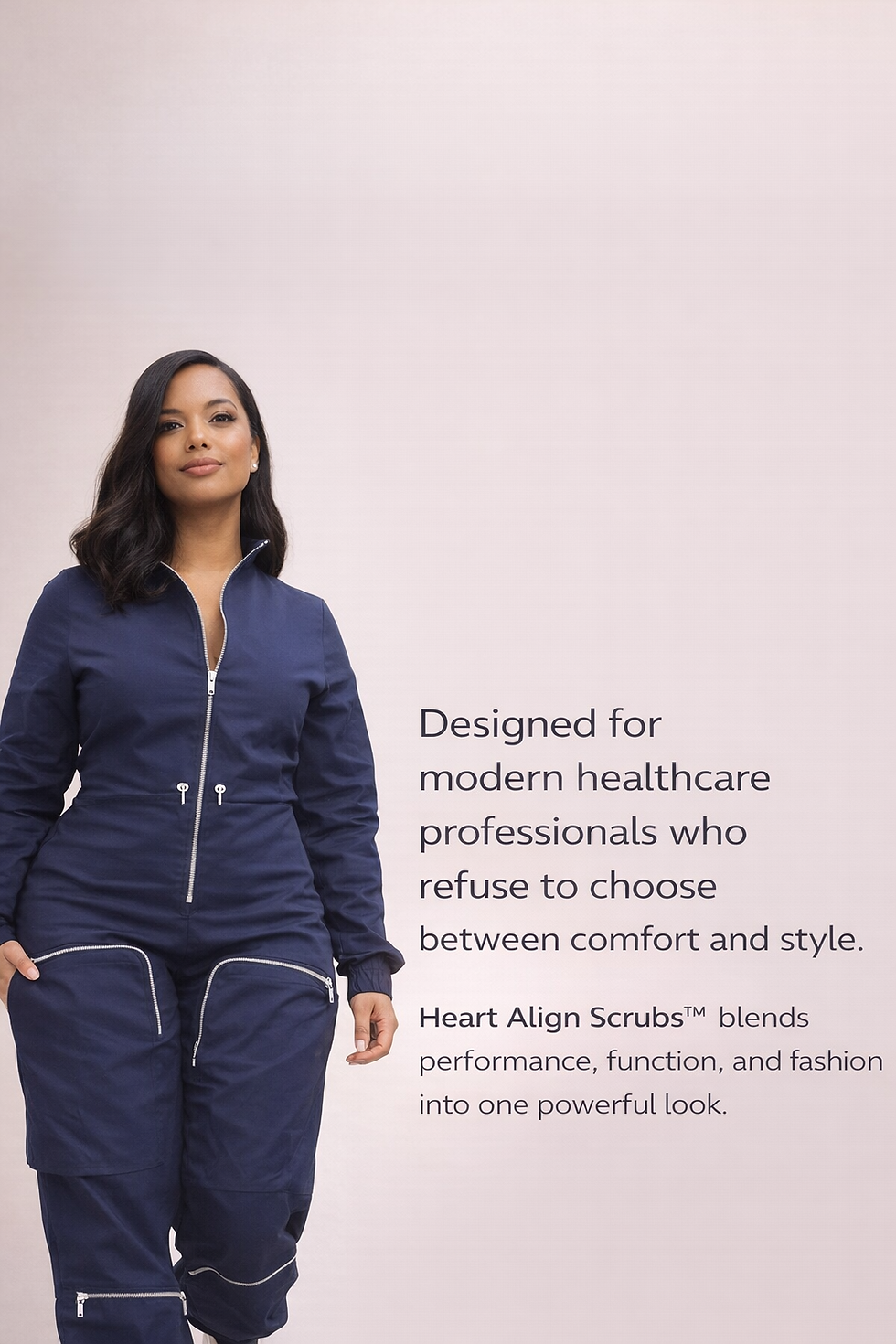 Thumbnail: Heart Align Premium Cargo Scrub Jumpsuit – Navy