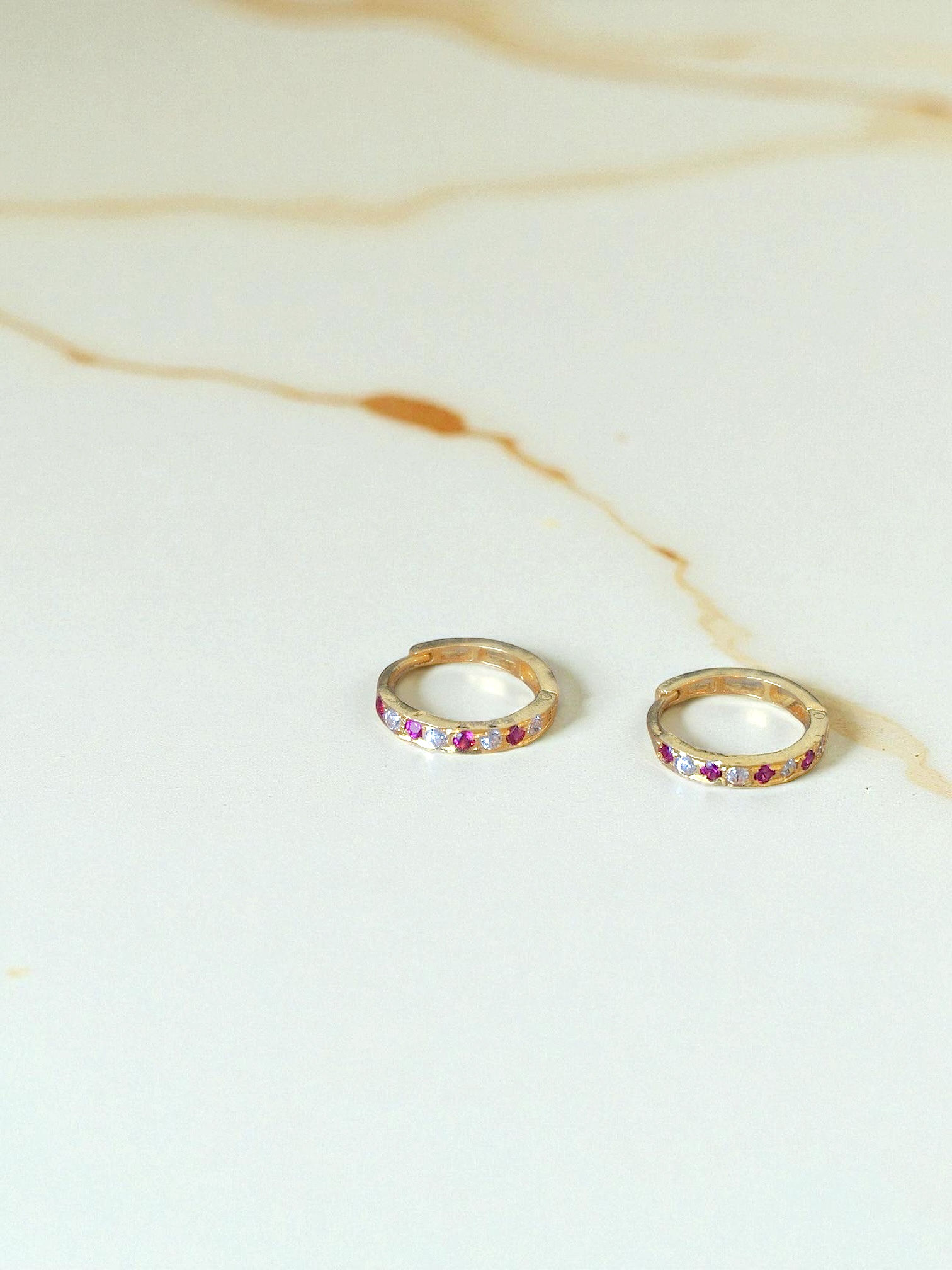 18k Gold Rouge & White CZ Hoops