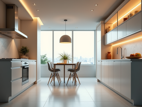 modern kitchen remodel with lighting and gray cabinets