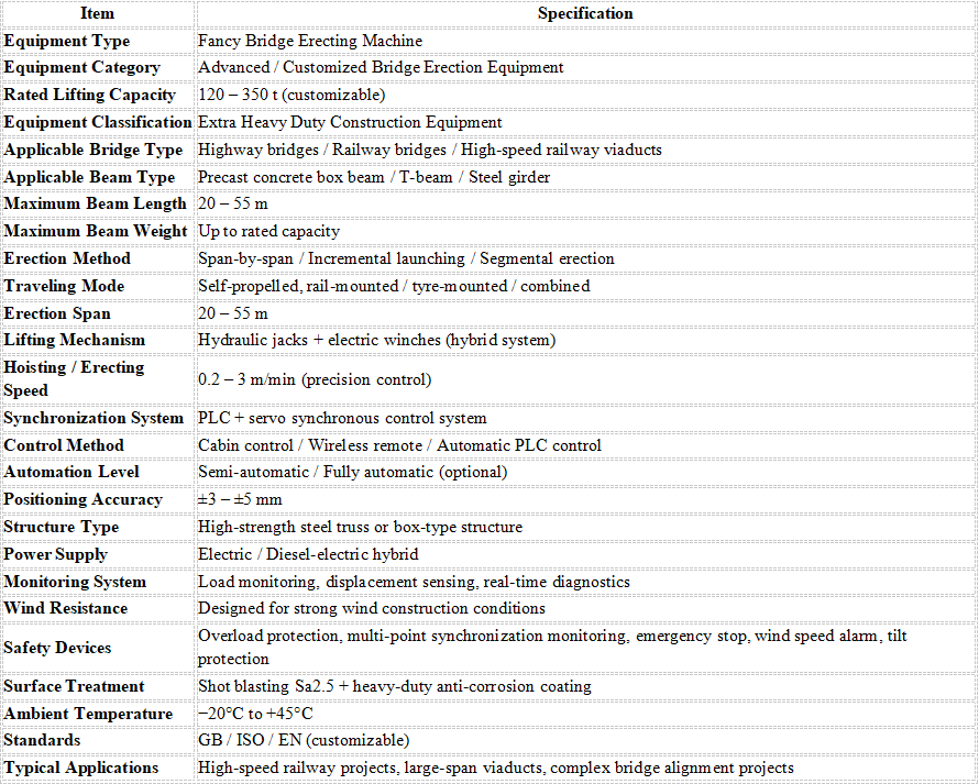 Thumbnail: Fancy bridge erecting machine parameter table