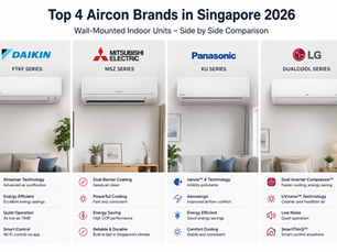Comparison of best aircon brands in Singapore 2026 — Daikin, Mitsubishi Electric, Panasonic and LG wall-mounted indoor units