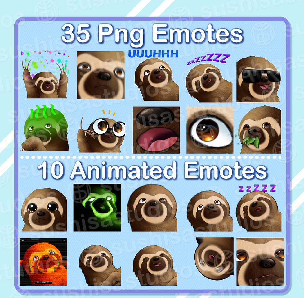 Thumbnail: 45 PNG+10 GIF Sloth Emote Pack!