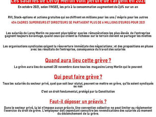 Informations sur la grève du Samedi 20 novembre chez Leroy Merlin