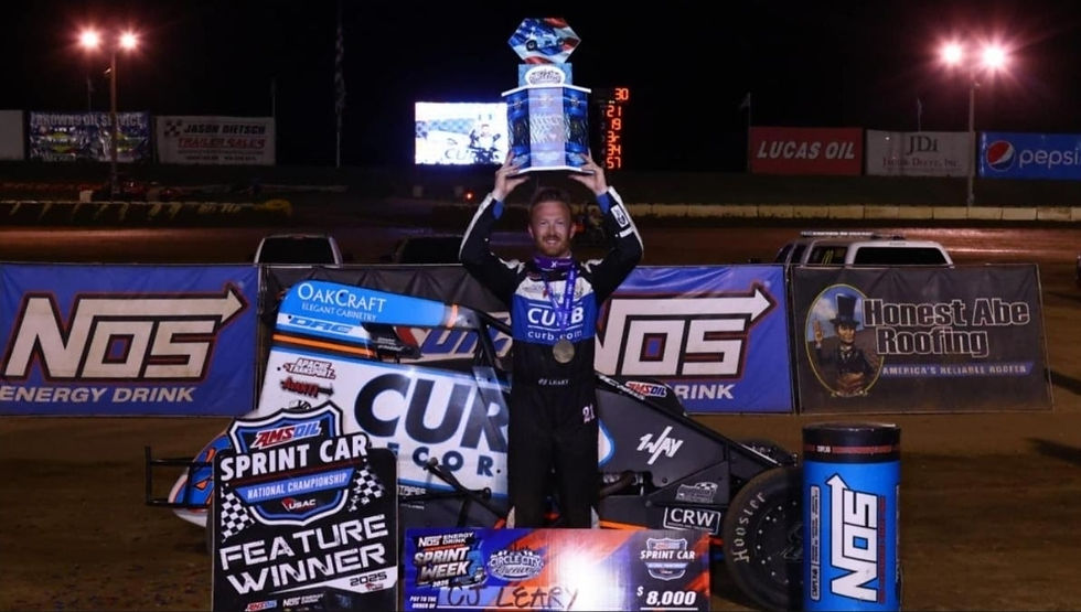 C.J. Leary enjoyed his first USAC AMSOIL National Sprint Car victory of the 2025 season during Wednesday's USAC NOS Energy Drink Indiana Sprint Week Presented by Honest Abe Roofing event at Circle City Raceway. Photo courtesy: USAC Media - Photographer: Rich Forman Photo