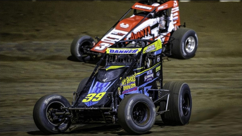 Briggs Danner (#39) scored the victory in Thursday night's Elliott's Custom Trailers & Carts Sprint Car Smackdown XIV opener at Indiana's Kokomo Speedway. Photo courtesy: USAC Media - Photographer: Ryan Sellers Photo
