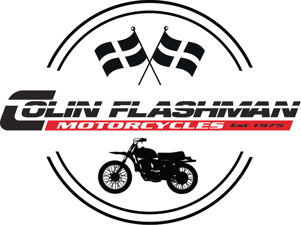 Colin Flashman Motorcycles Est. 1975 logo with classic motorcycle