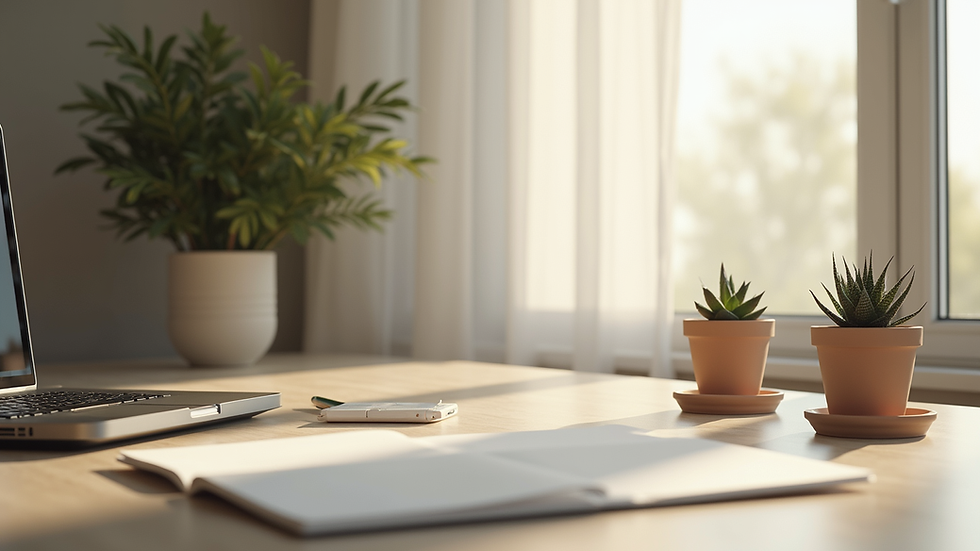 Eye-level view of a serene workspace with a minimalistic design
