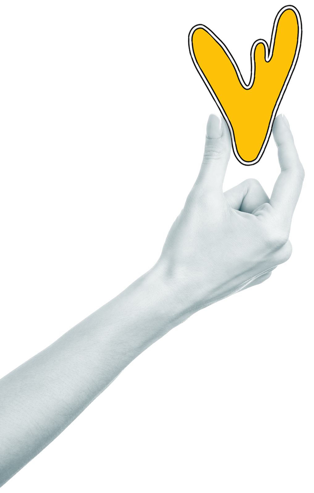 A hand holding a yellow vector shape