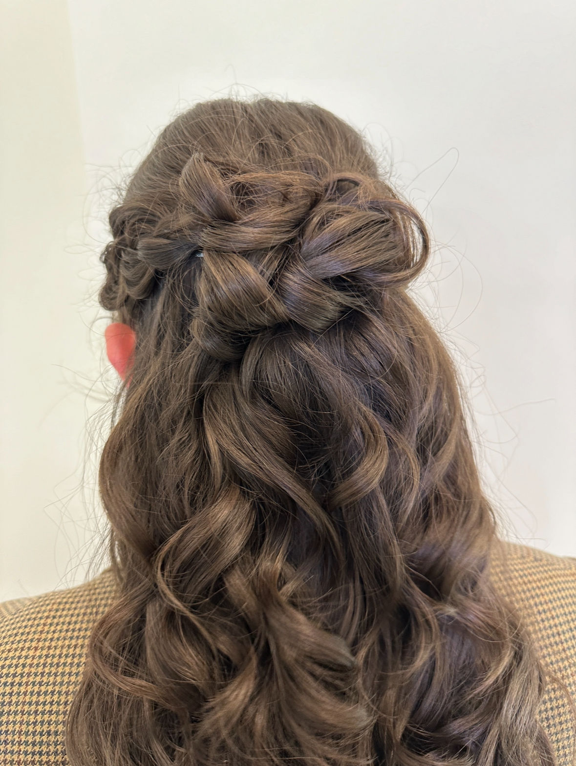 Brunette bride with option 1 of her half up bridal hair inspiration. This style has more details
