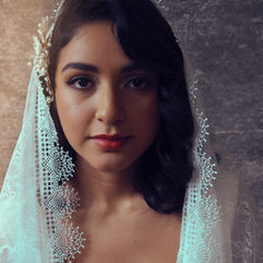 Bridal Portrait by Ashanta Artistry Latina bride in Spanish veil and black winged eyeliner