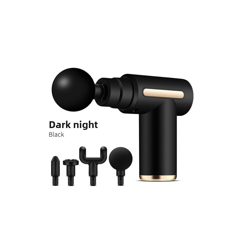 Mini electric massage gun with attachments on a white background