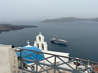 Santorini Blue Domes with Celebrity Infinity in background