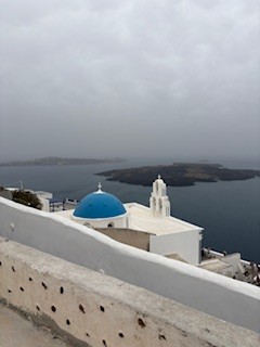 Santorini Blue Domes cloudy day