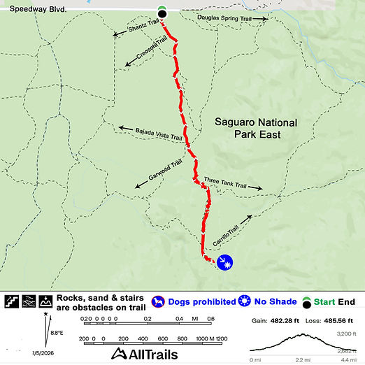 Trail map with labeled icon pins.