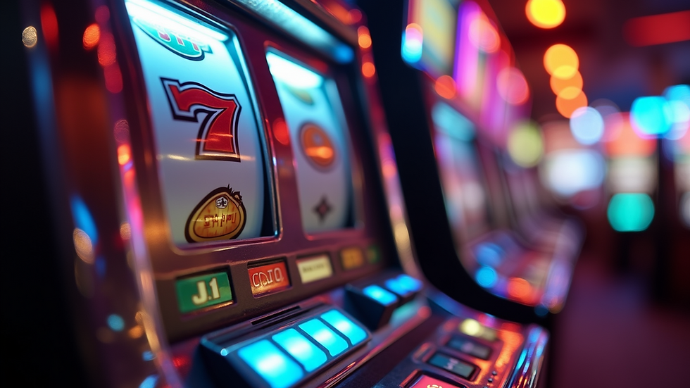 Close-up view of a colorful Gacor slot machine with bright lights and symbols