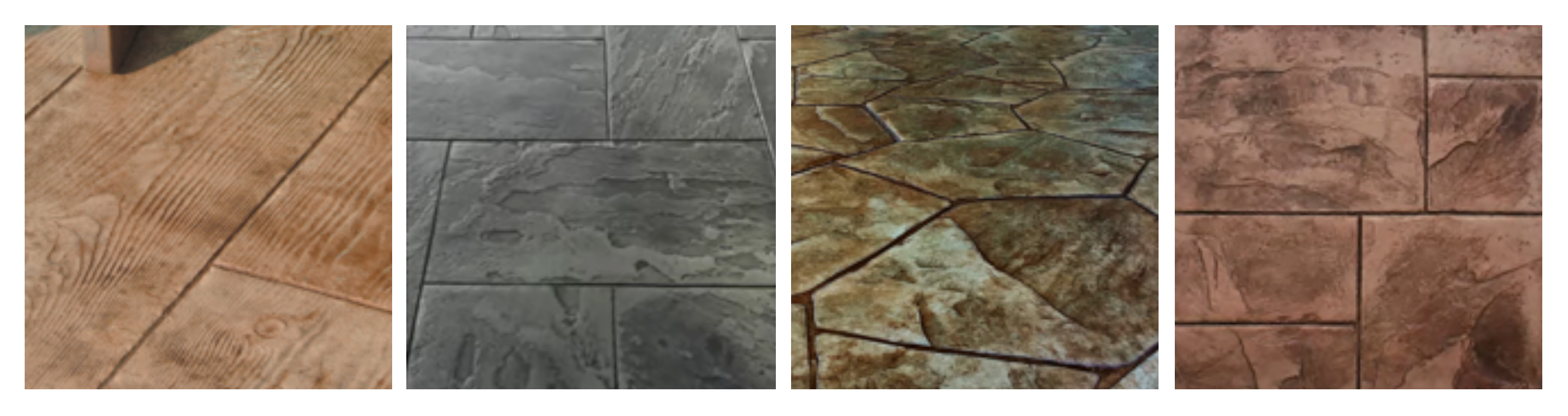 Chart of 4 different concrete samples showing different colors and textures.