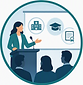 Woman presenting healthcare and education icons to audience