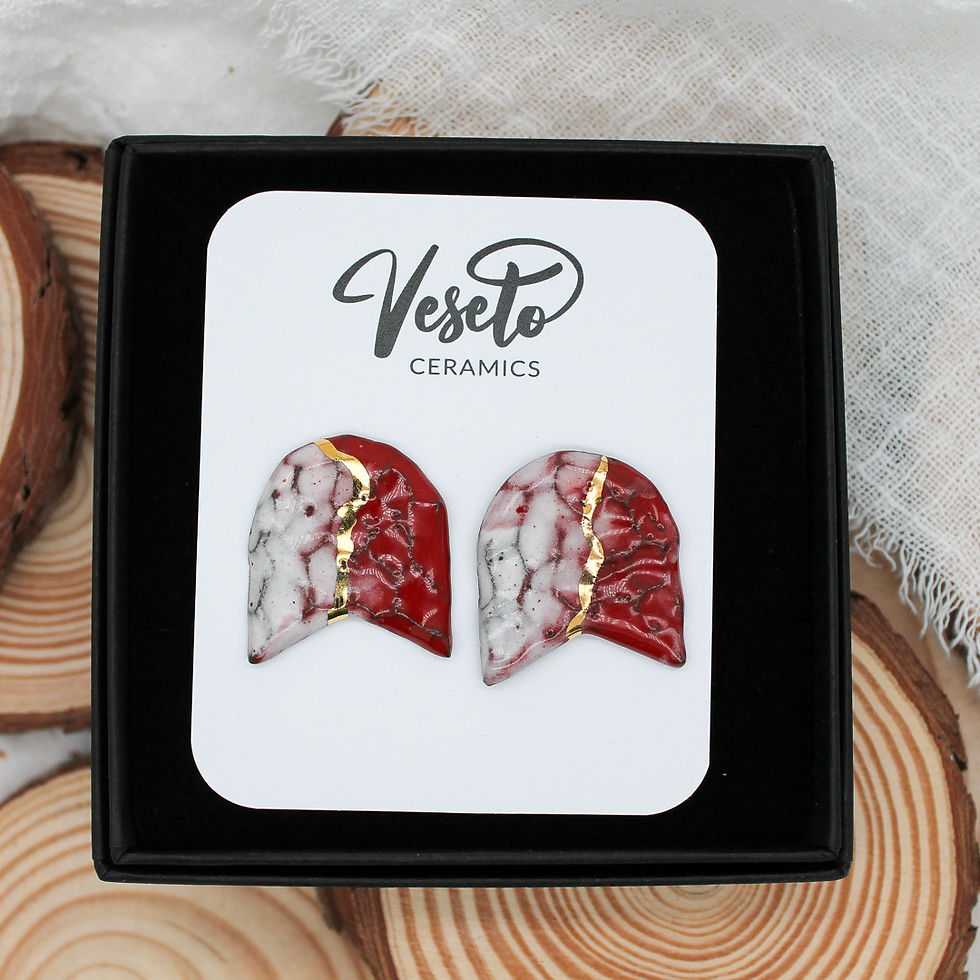 Thumbnail: Red Mermaid Ivory Ceramic Earrings