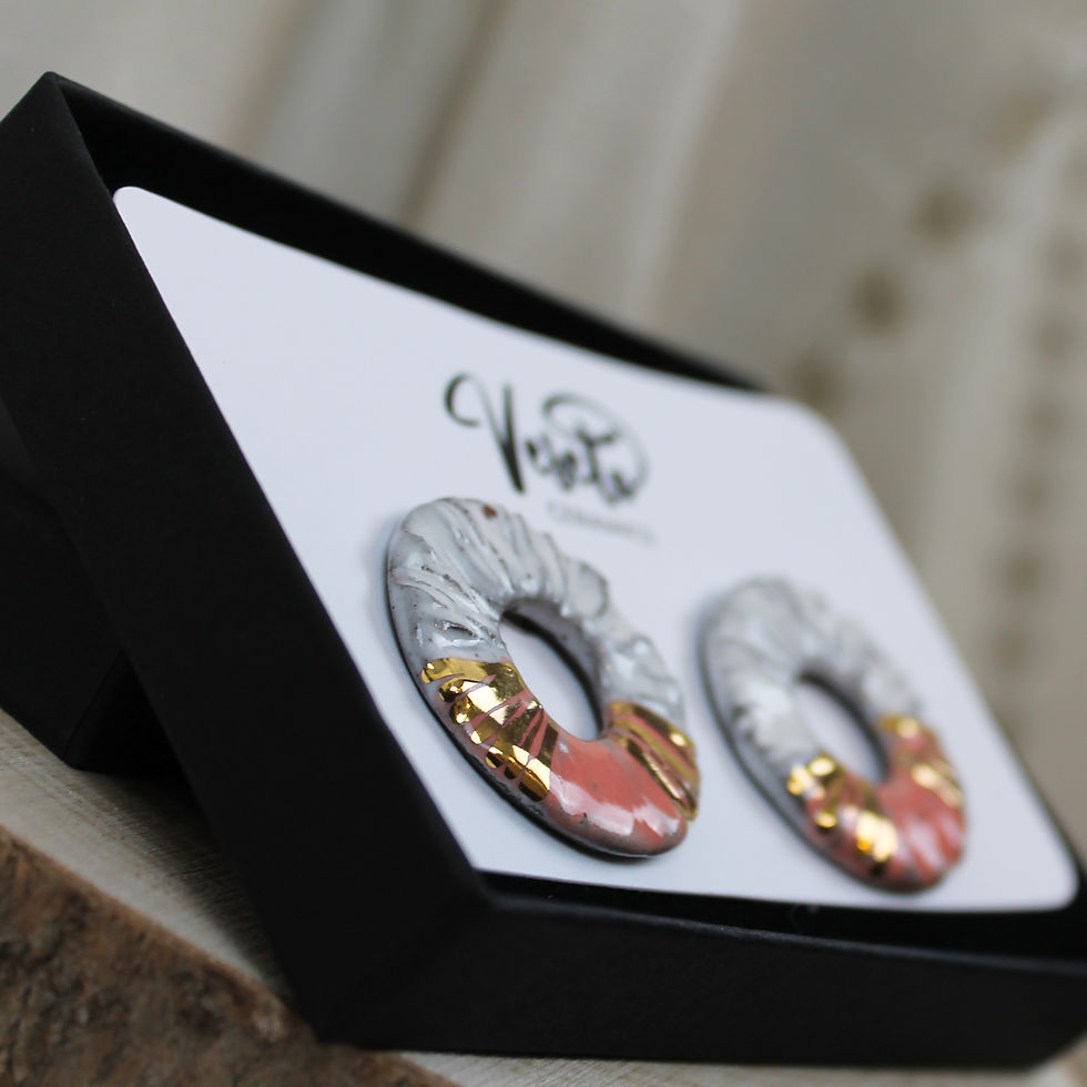 Thumbnail: Coral Sunrise Gold Ceramic Earrings