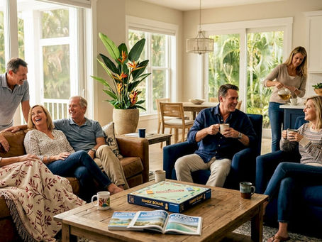 Group relaxing in spacious vacation home