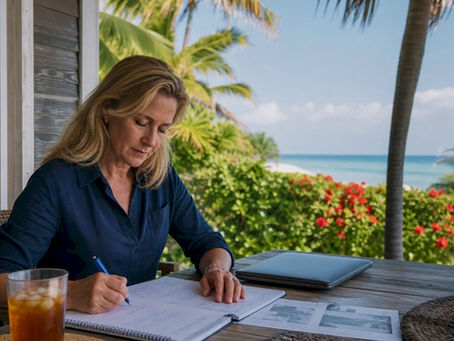 Woman reviewing vacation home sale documents