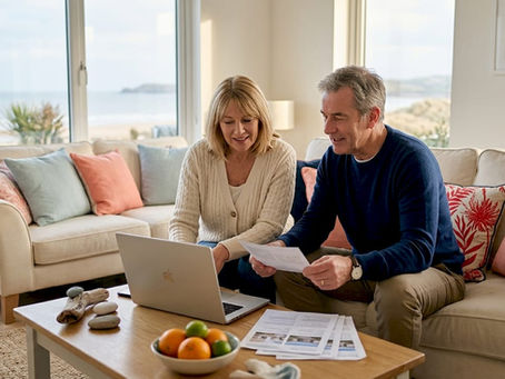 Couple planning winter beach rental budget