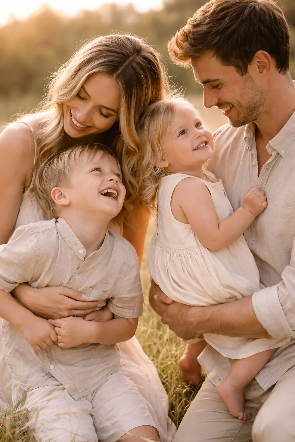 Family joy in the golden hour