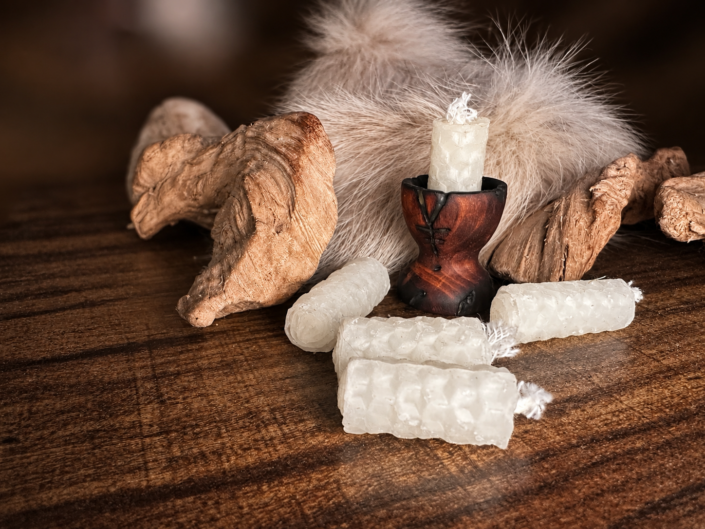 Handworked Ritual Candleholder + Beeswax Working Candles