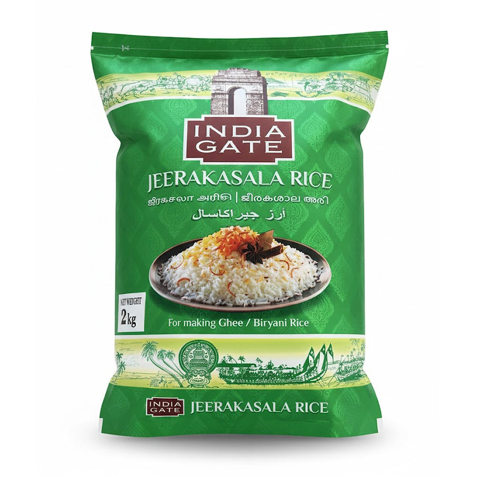 India Gate Jeerakashala Kaima Rice 2kg pack front view – aromatic short-grain rice for Malabar biryani