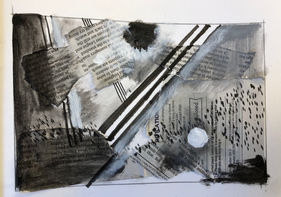 mixed media, ink, collage, acrylic on paper