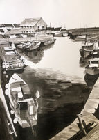 Fishing boat harbour at Pittenweem, Ink on Paper, Art Drawing