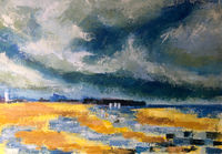 acrylic landscape sky beach yellow blue elie scotland