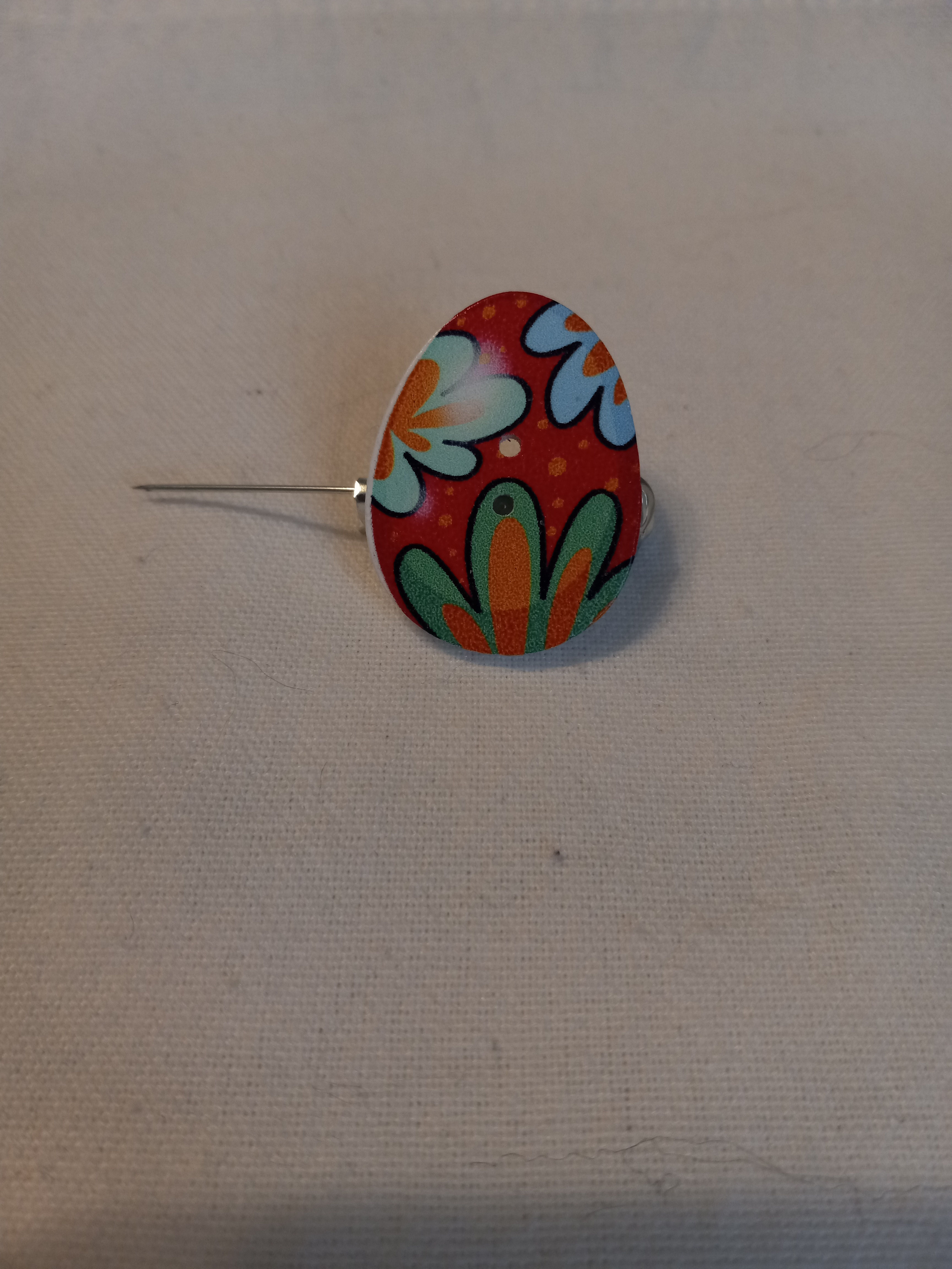 Easter Egg Pin Red & Flowers