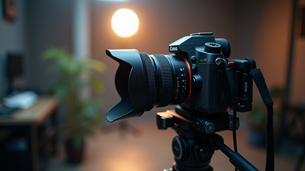 Eye-level view of a professional camera setup in a studio