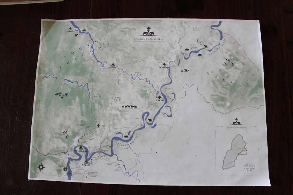 A map of Norman Carr Safaris bushcamps