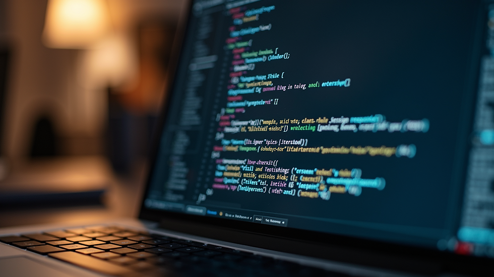 Close-up view of a laptop screen showing a parametric design script with nodes and connections