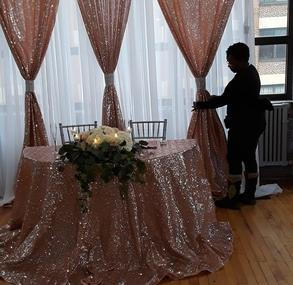 Double panel backdrop with matching tablecloth