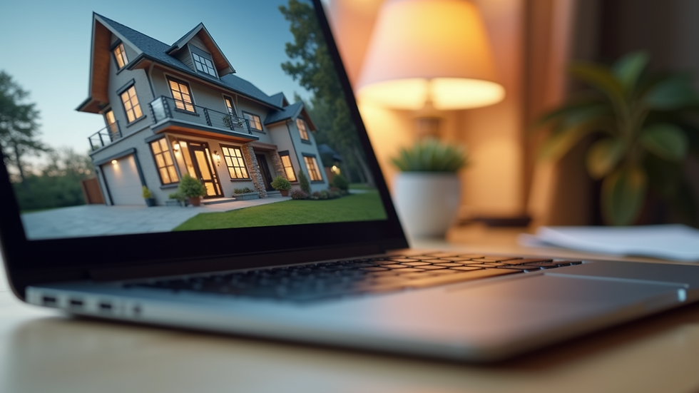 Close-up view of a laptop screen displaying a virtual home tour