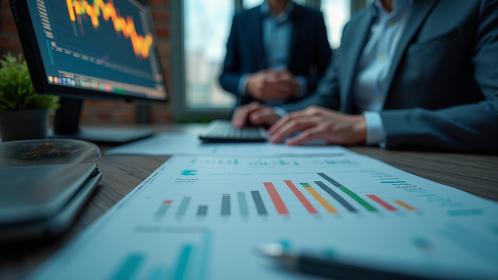 High angle view of a trading desk with currency charts